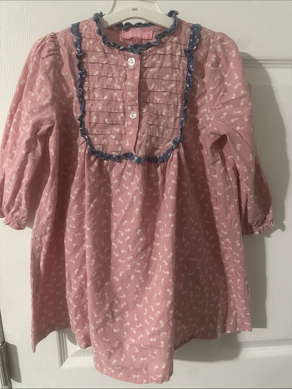 Bisby Pink Ruffle-Trim Girls Long-Sleeve Dress Top